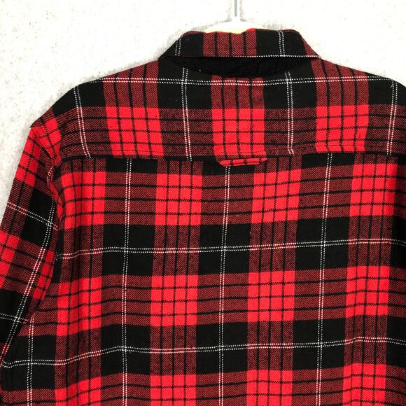 Rainforest‎ Flannel Shirt Mens Small Red Black Plaid Cotton Brushed Heavyweight - Picture 5 of 11